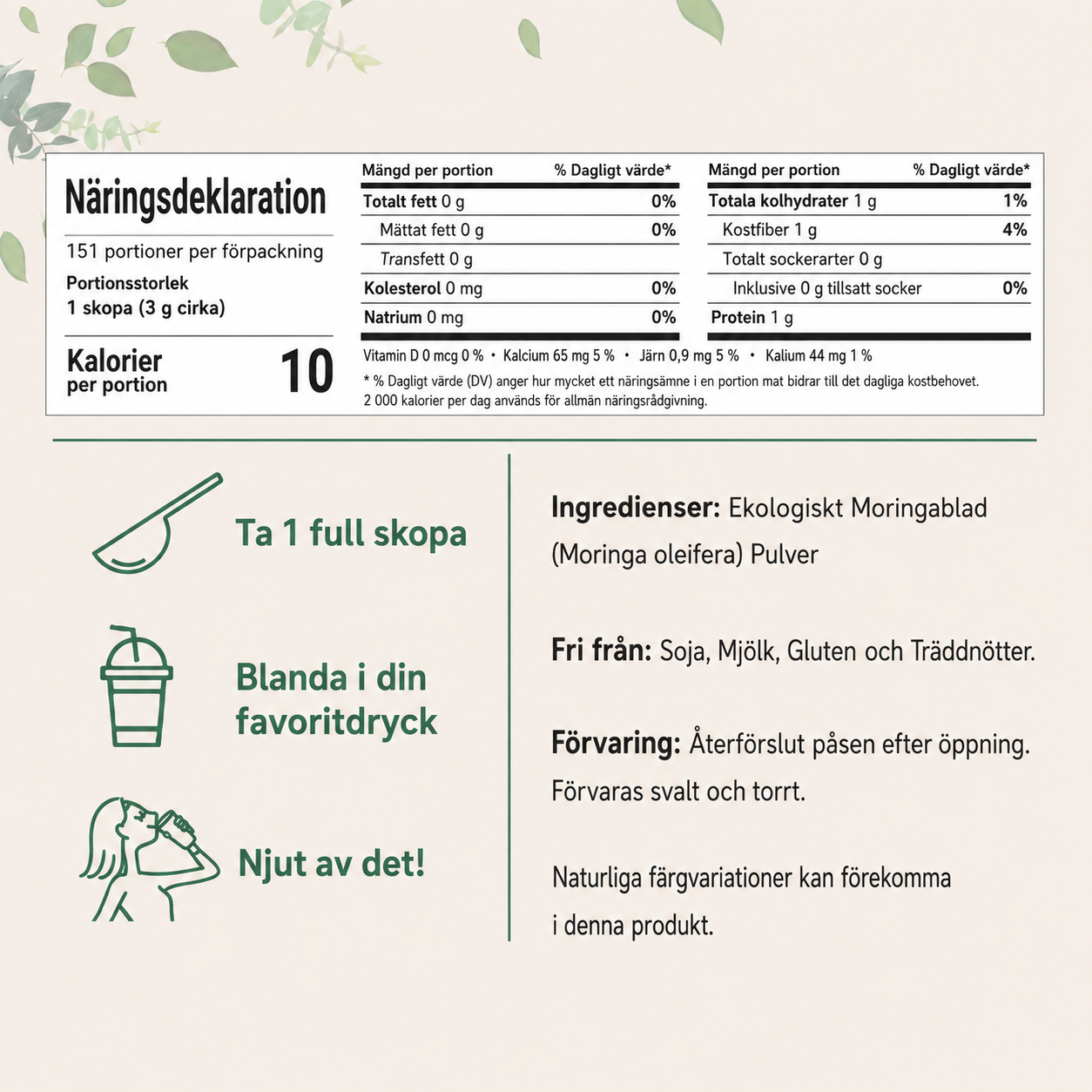 Ekologiskt Moringa pulver 907 g | Vegan & Glutenfritt