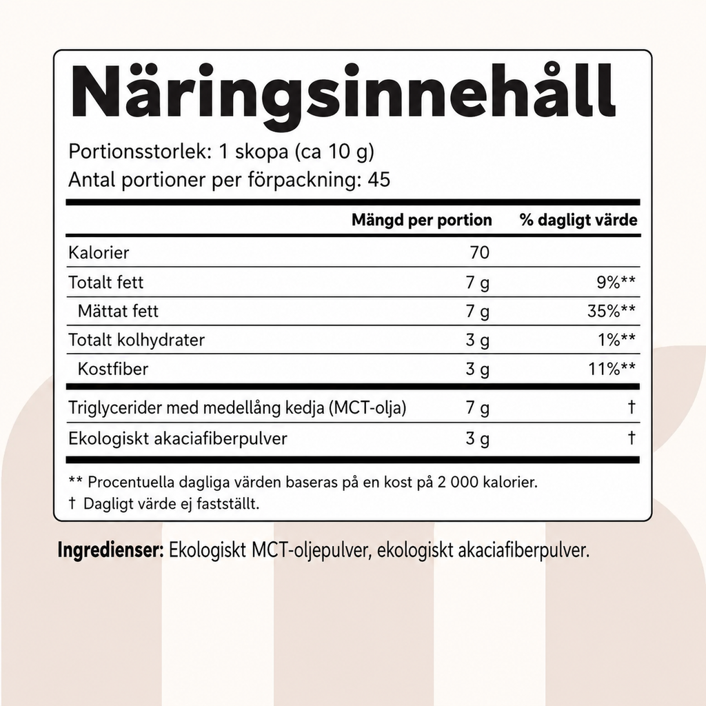 Ekologiskt MCT-olja Pulver med Prebiotisk Fiber – 454 g (45 Portioner)
