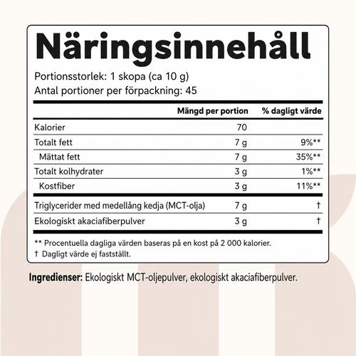 Ekologiskt MCT-olja Pulver med Prebiotisk Fiber – 454 g (45 Portioner)