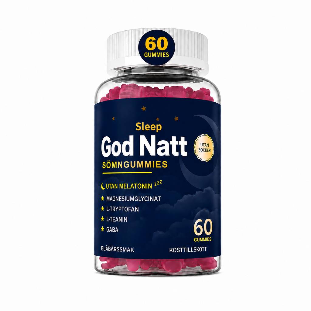 God Natt - Snabbverkande nattformula, Magnesium, GABA & L-Tryptofan, Kamomill, Ashwagandha - 60 Sockerfria gummies