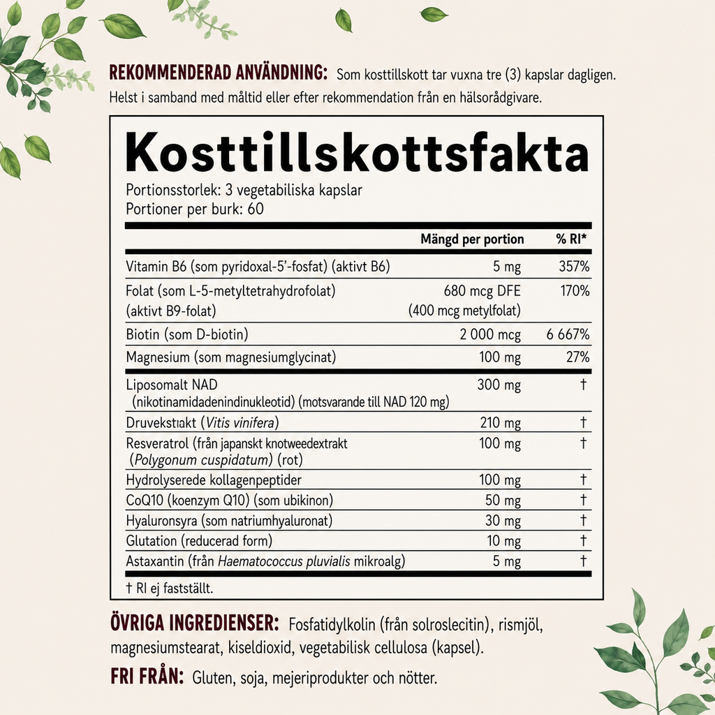 NAD+ 300 mg Komplex med Resveratrol 180 Kapslar
