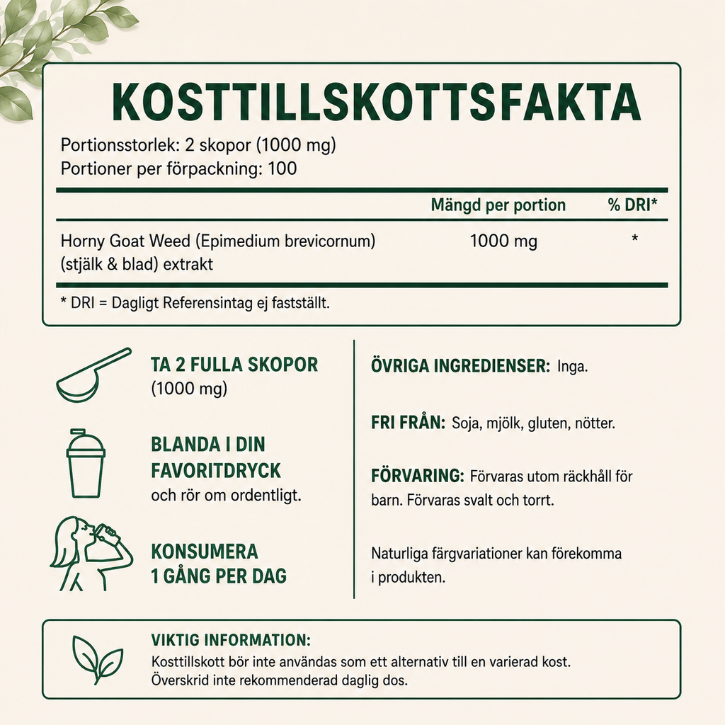 Horny Goat Weed Pulver – Ekologiskt, 100g