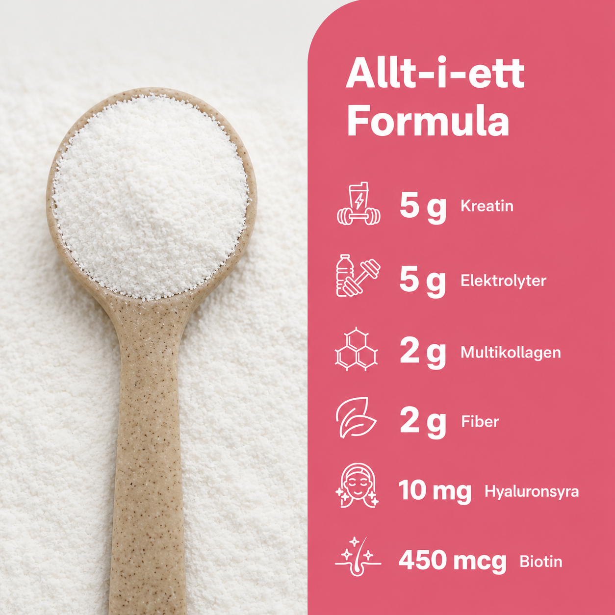 Kreatin Pulver för Kvinnor – Kreatin, Elektrolyter & Multikollagen – Jordgubbssmak – 392 g (30 portioner)