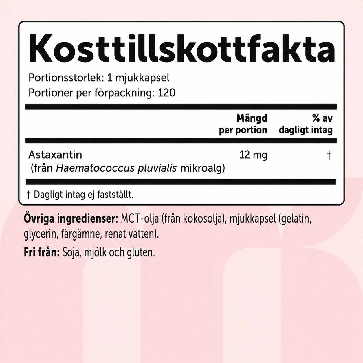 Astaxantin 12 mg med MCT-olja – 120 mjukkapslar