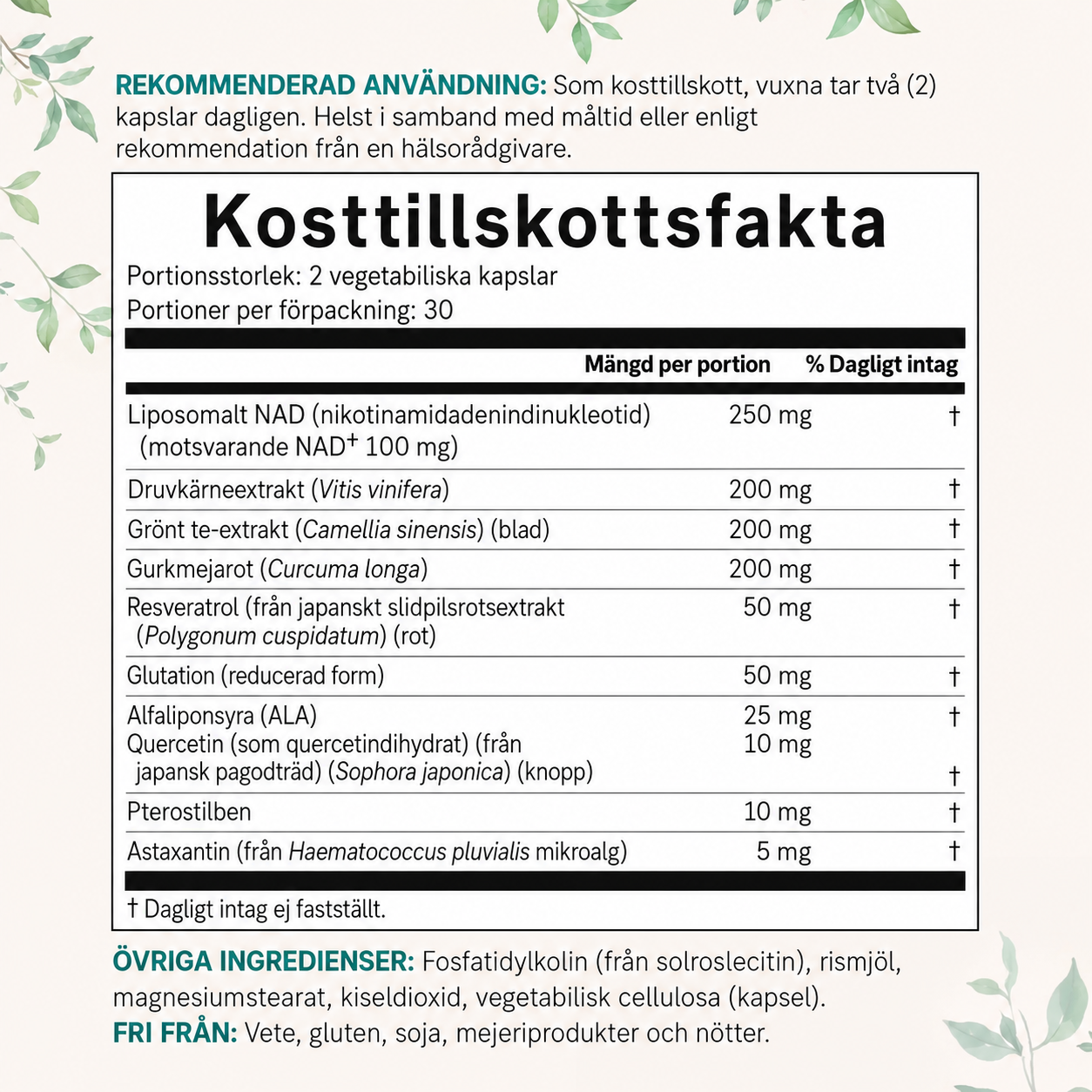 Liposomalt NAD+ Ultimate 1000 mg – 10-i-1 NAD+ Kompleks med Resveratrol, Glutathion, ALA & Astaxanthin | 60 Veganske Kapsler