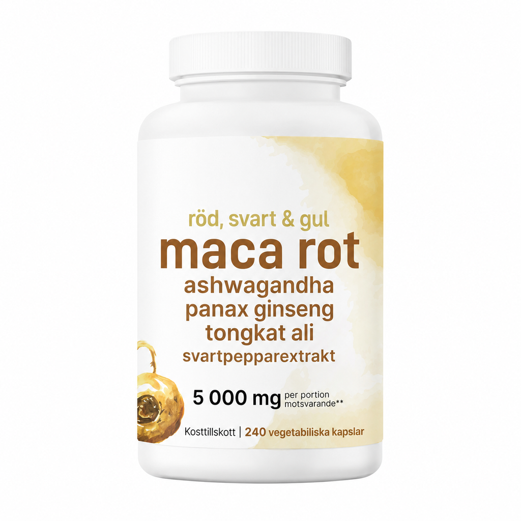 Maca 5000 mg – 240 Veganska Kapslar | Ashwagandha, Ginseng & Tongkat Ali