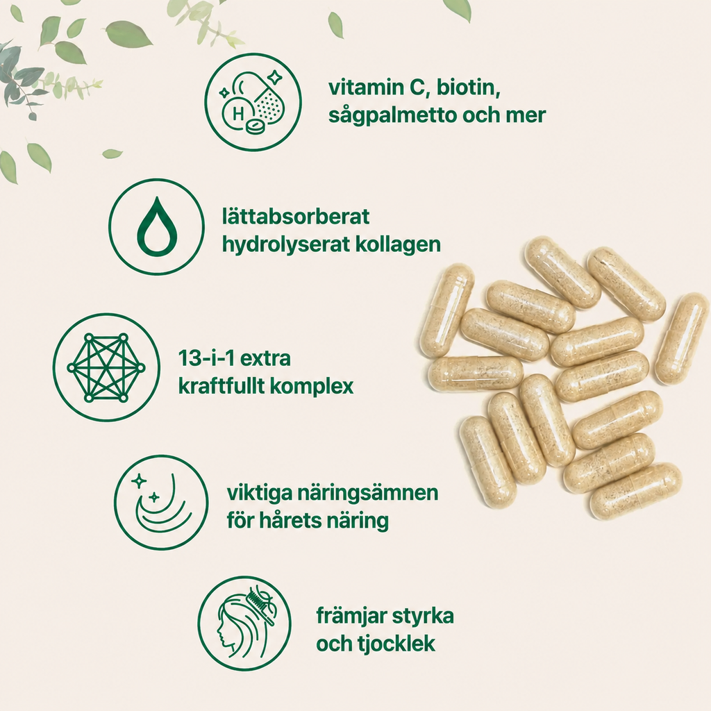 Hårvitaminer Komplex – 13-i-1 Formula med Biotin, Kollagen & Keratin | 120 Kapslar