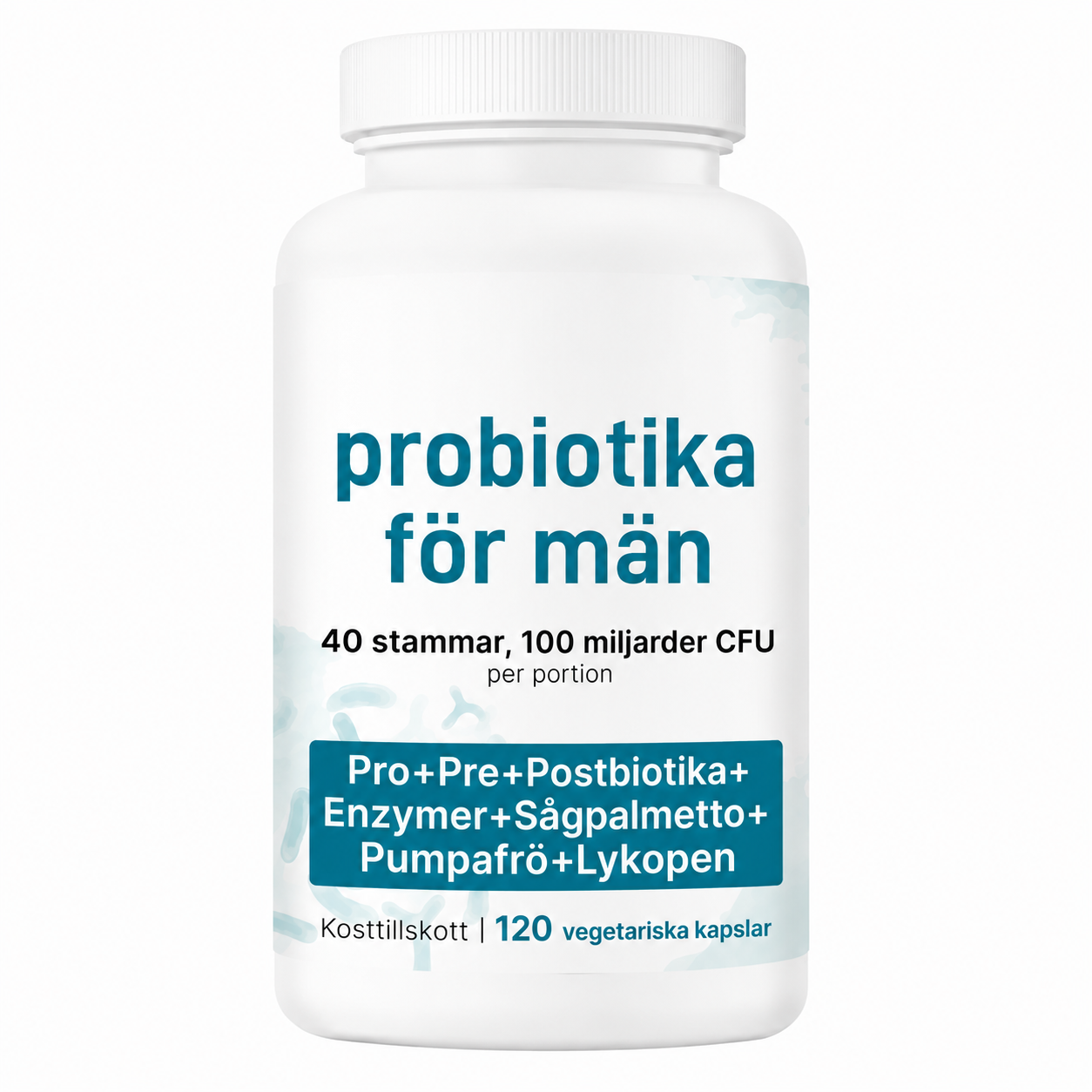 Probiotika för Män – 40 Stammar, 100 Miljarder CFU - 120 Vegetabiliska Kapslar
