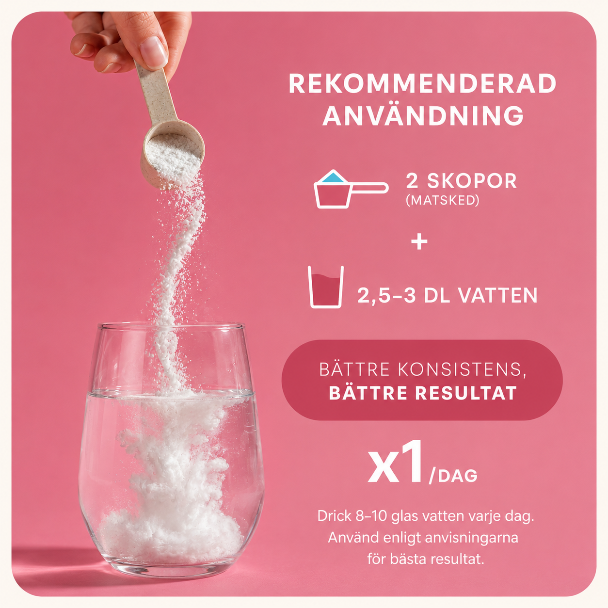 Kreatin Pulver för Kvinnor – Kreatin, Elektrolyter & Multikollagen – Jordgubbssmak – 392 g (30 portioner)