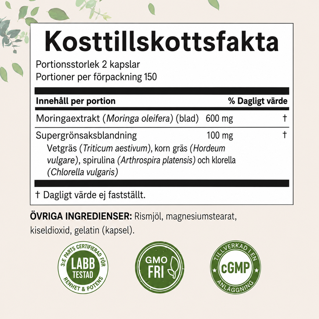 Moringa Oleifera 6000 mg – 300 Kapslar