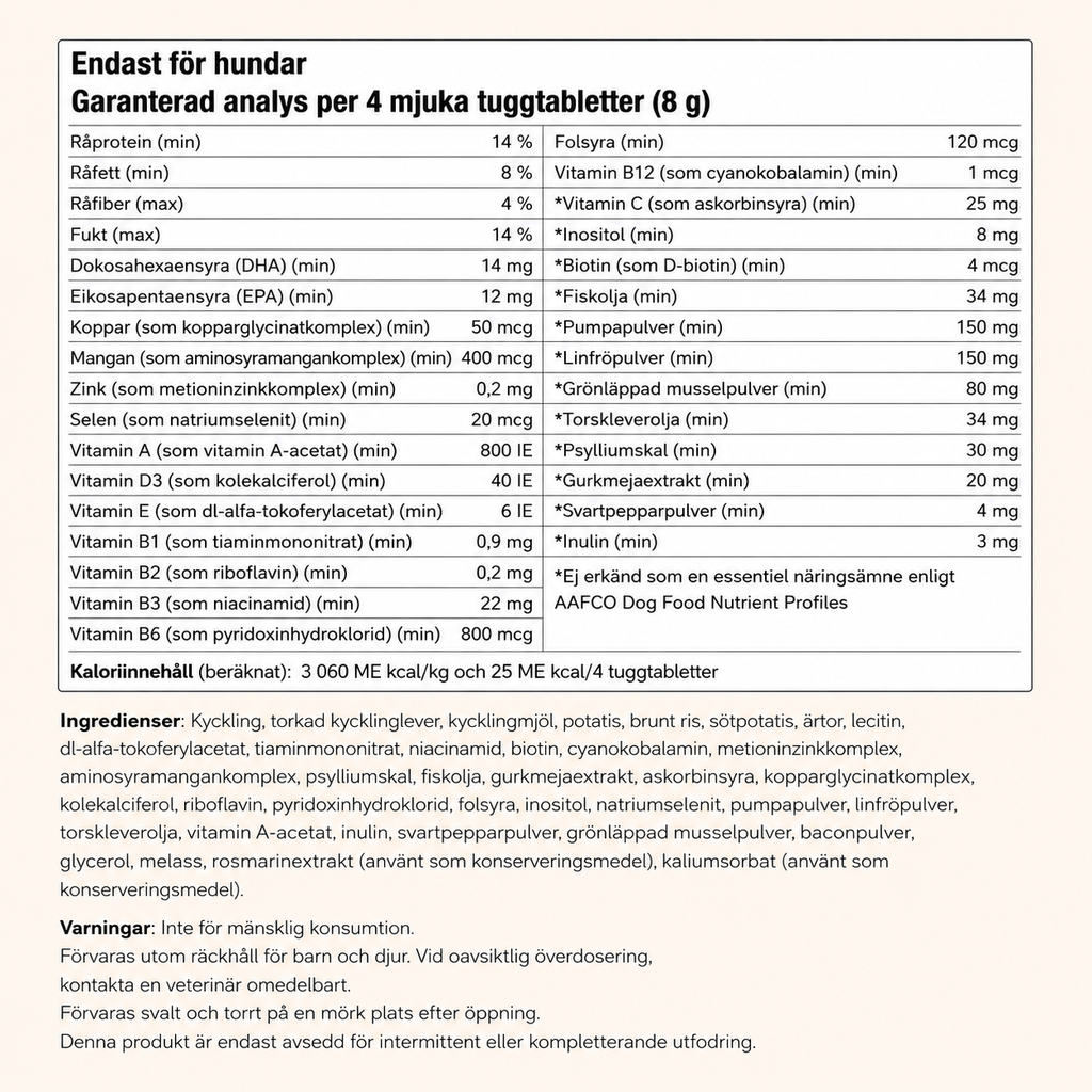 Hundmultivitamin 25-i-1 med kycklingsmak – 240 mjuka tuggbitar