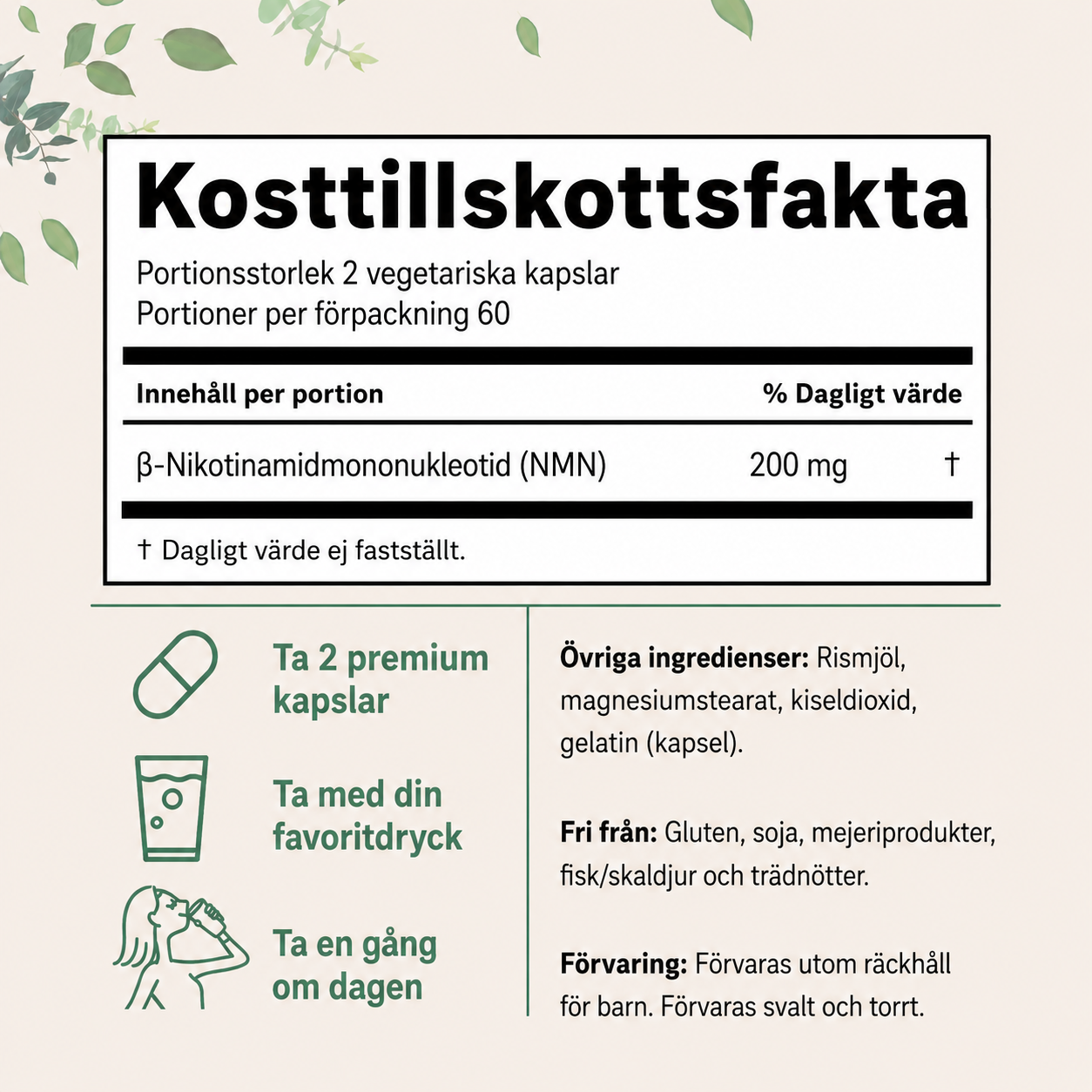NMN 200 mg – 120 Vegetabiliska Kapslar