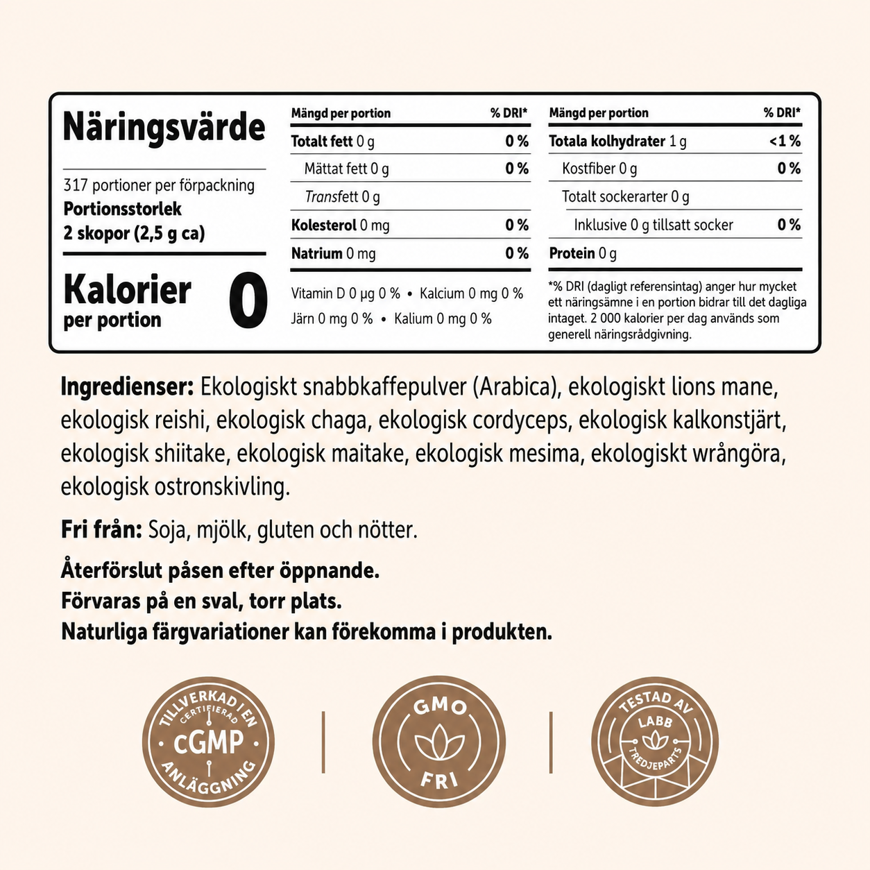 Ekologiskt Lion's Mane Svampkaffe 793 g – Arabica & 10 Svampextrakt | 317 Portioner