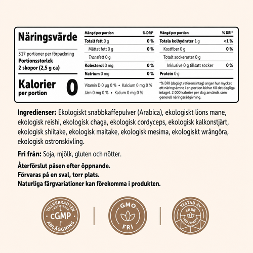 Ekologiskt Lion's Mane Svampkaffe 793 g – Arabica & 10 Svampextrakt | 317 Portioner