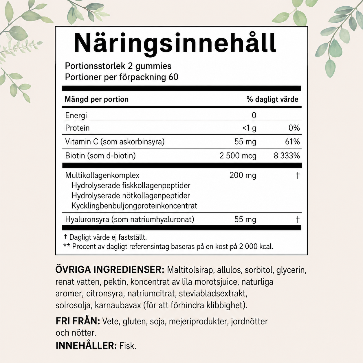 Multi Kollagen Gummies 120 st – Typ I, II, III, V & X med Biotin, Hyaluronsyra & Vitamin C