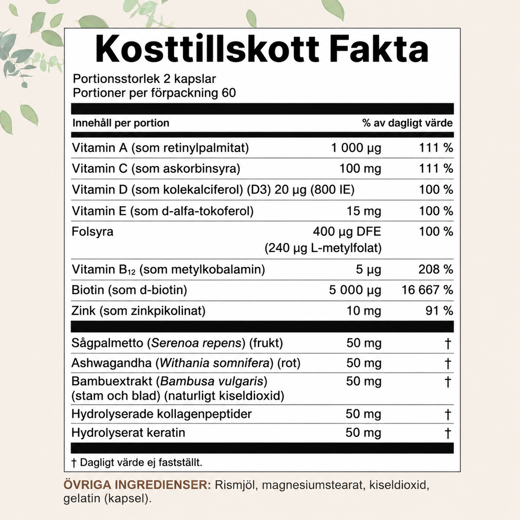 Hårvitaminer Komplex – 13-i-1 Formula med Biotin, Kollagen & Keratin | 120 Kapslar
