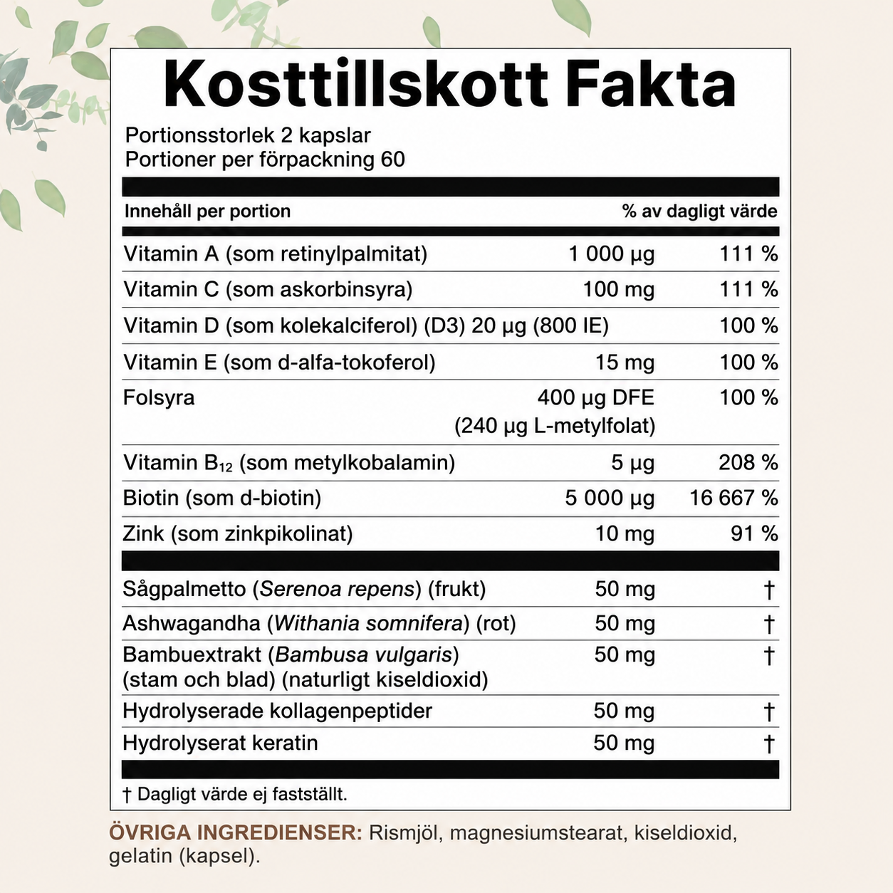 Hårvitaminer Komplex – 13-i-1 Formula med Biotin, Kollagen & Keratin | 120 Kapslar