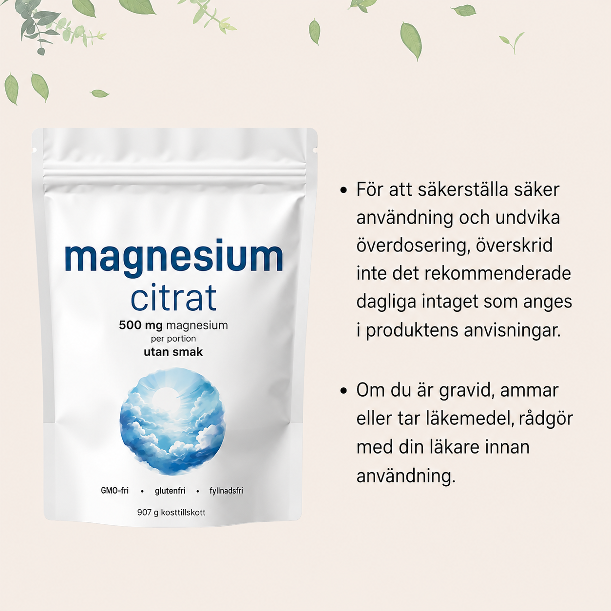 Magnesiumcitrat Pulver 907 g – Högupptagligt Magnesium | 500 mg per Portion