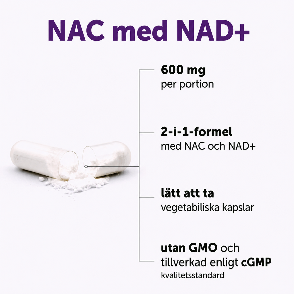 NAC med NAD+ – 600 mg per dagsdos, 240 vegetabiliska kapslar