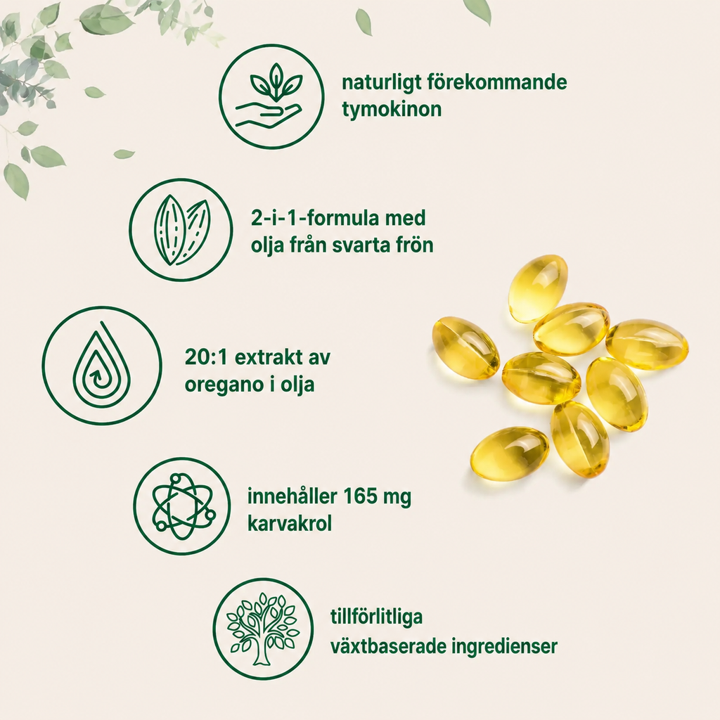 Oreganoolja med Svartfröolja – 150 Mjukgelkapslar | Oreganoextrakt & Karvakrol