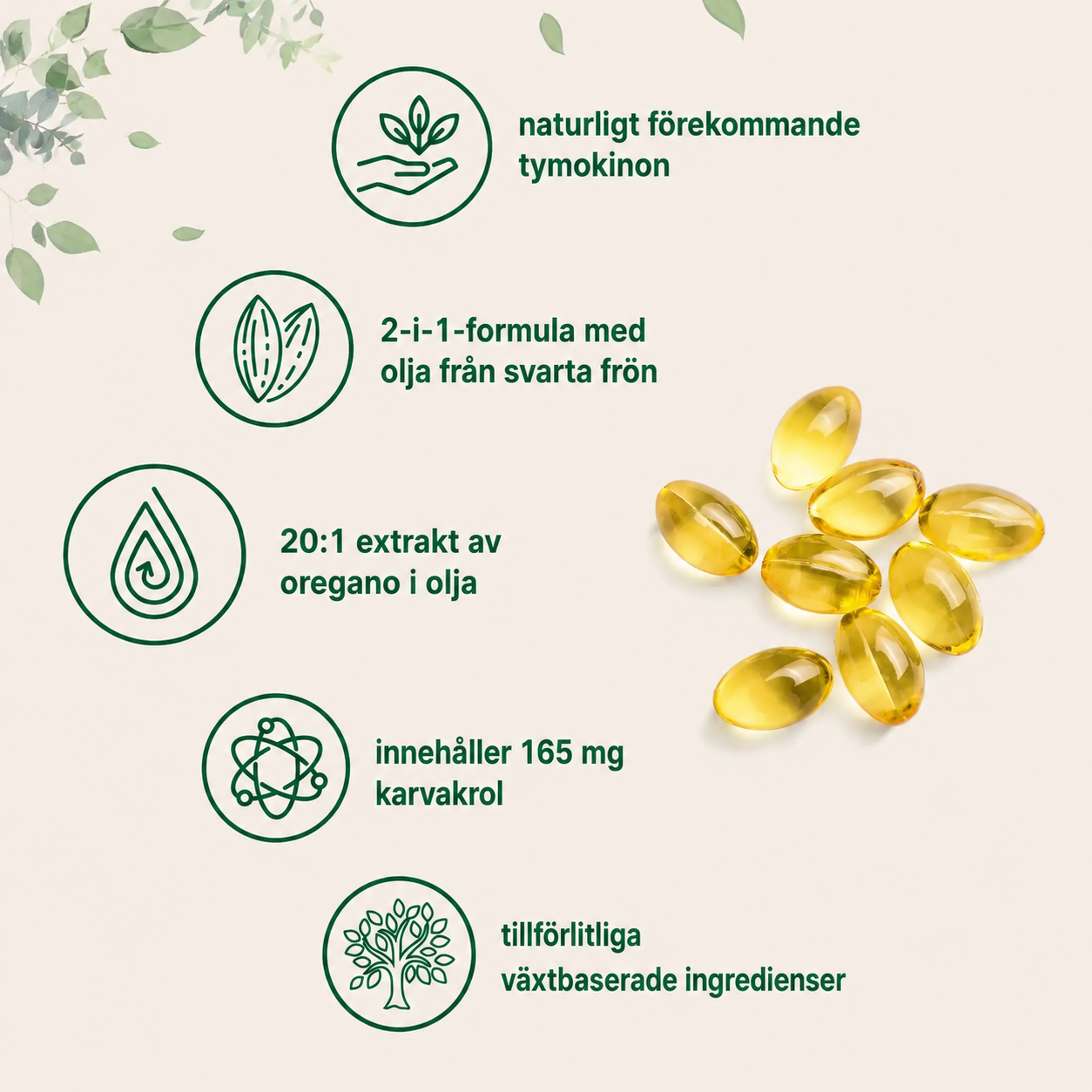 Oreganoolja med Svartfröolja – 150 Mjukgelkapslar | Oreganoextrakt & Karvakrol