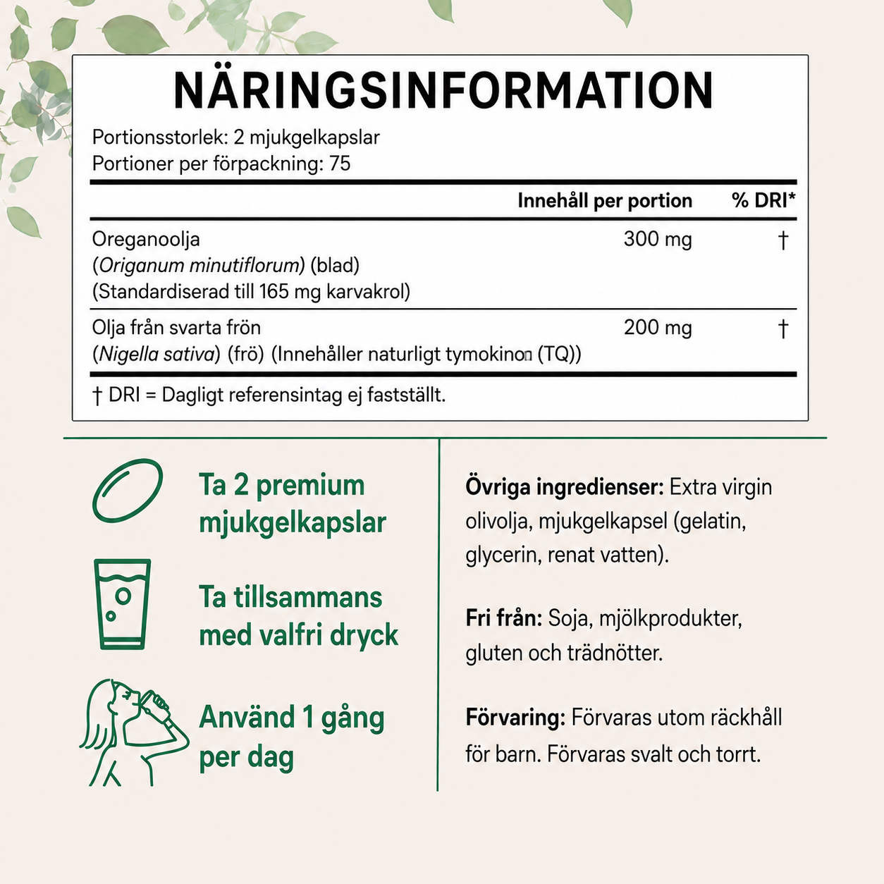 Oreganoolja med Svartfröolja – 150 Mjukgelkapslar | Oreganoextrakt & Karvakrol