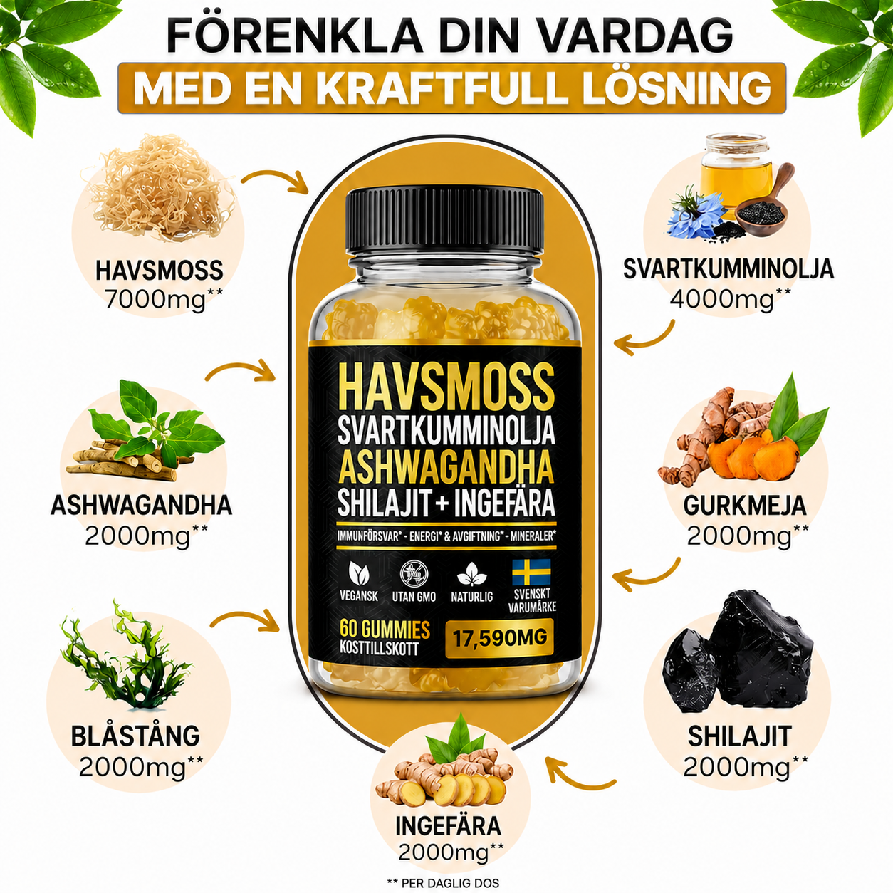 Snabbverkande nattformula – Sömngummies med apelsinsmak | 60 gummies