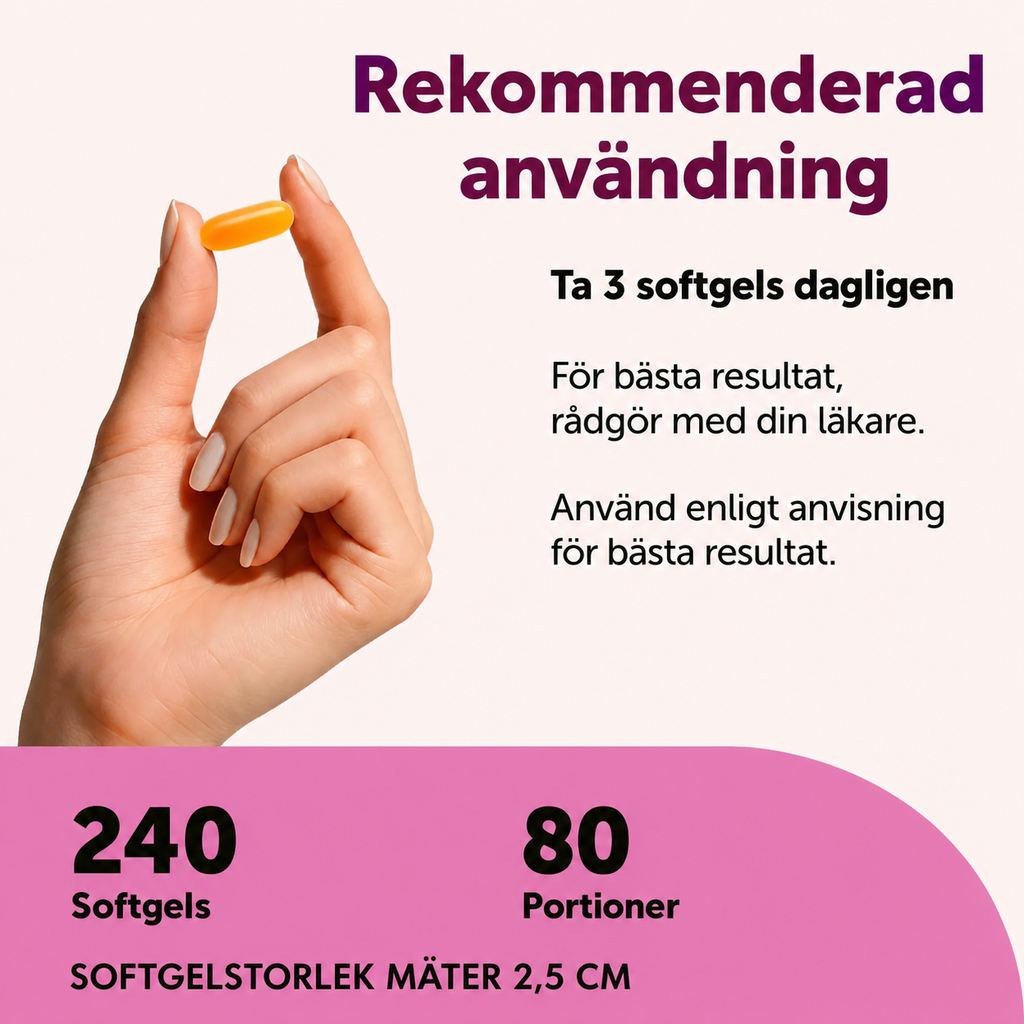 Omega-3 Komplex för Kvinnor 3000 mg – Med EPA, DHA, Havtornsolja & Jättenattljusolja | 240 mjukkapslar