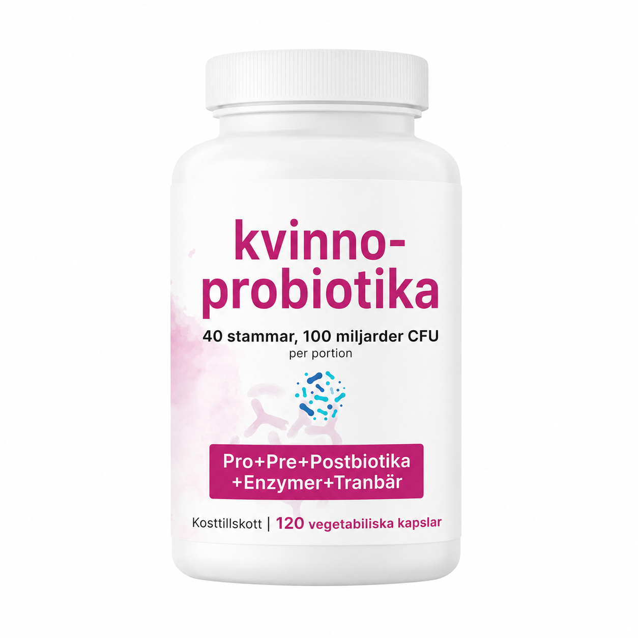 Probiotika för kvinnor 100 Miljarder CFU – 120 Veganska Kapslar | 40 Stammar, Tranbär & D-Mannos