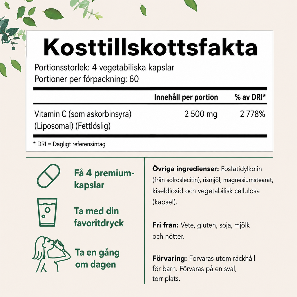 Ren Vitamin C 2500 mg – 240 Veganska Kapslar | Högupptaglig Formula