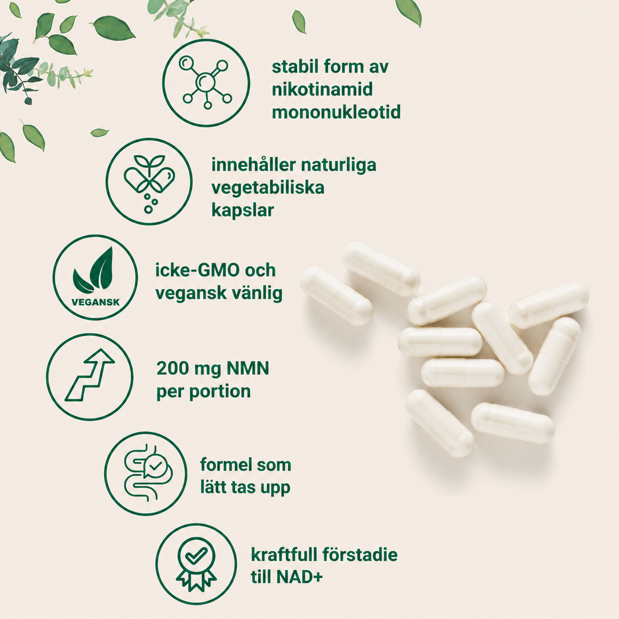 NMN 200 mg – 120 Vegetabiliska Kapslar