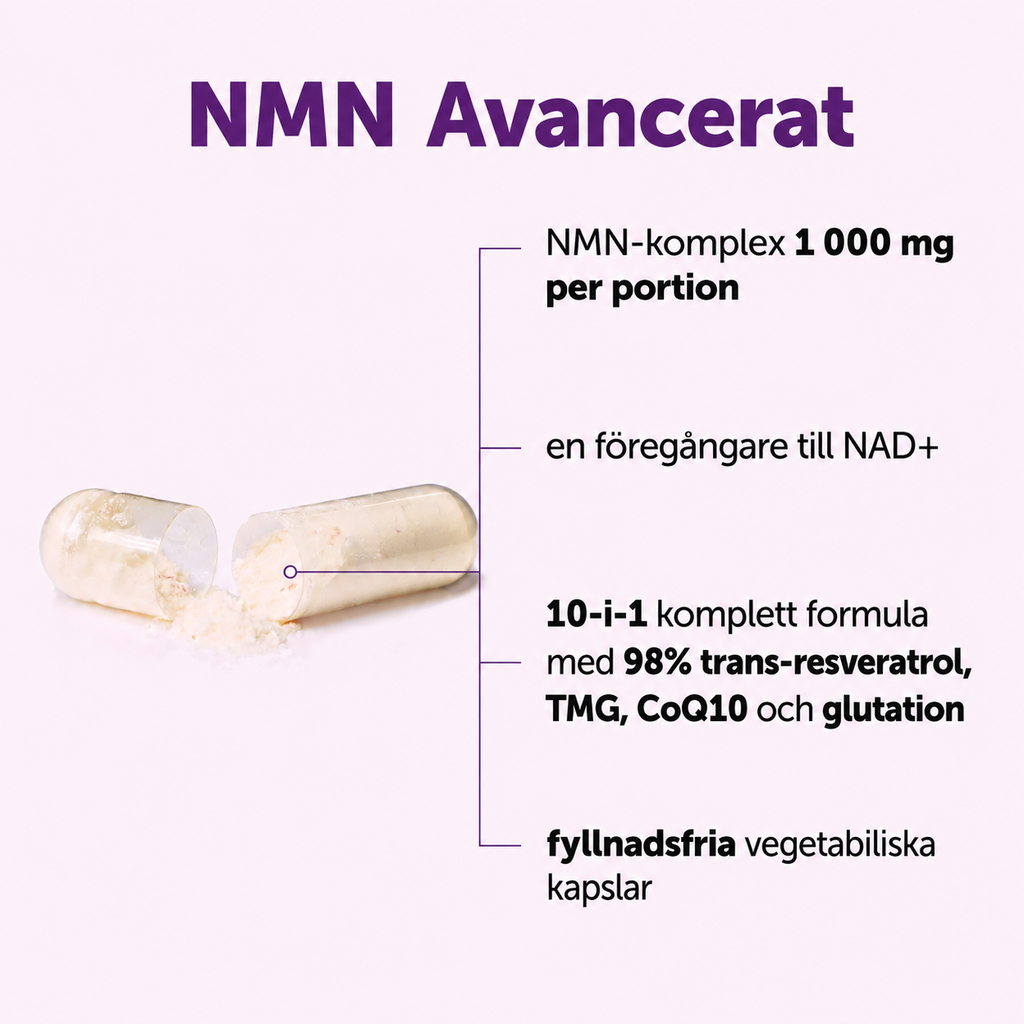 NMN Ultimate 1000 mg – Avancerat 10-i-1 NMN-Komplex med Resveratrol, CoQ10, TMG & Quercetin | 120 Vegetabiliska Kapslar