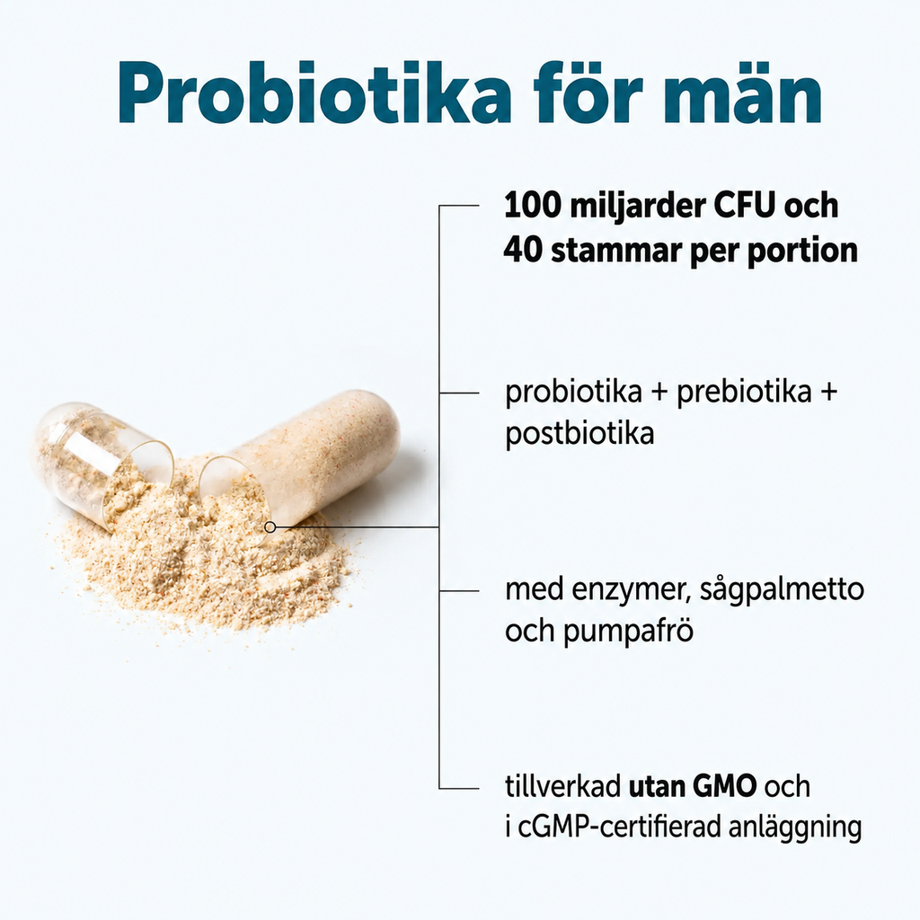 Probiotika til Mænd – 40 Stammer, 100 Milliarder CFU - 120 Vegetabilske Kapsler