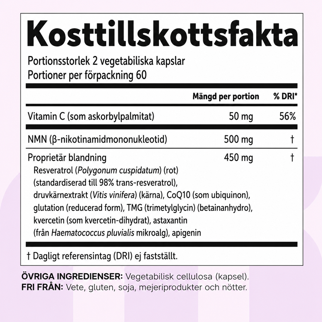 NMN Ultimate 1000 mg – Avancerat 10-i-1 NMN-Komplex med Resveratrol, CoQ10, TMG & Quercetin | 120 Vegetabiliska Kapslar