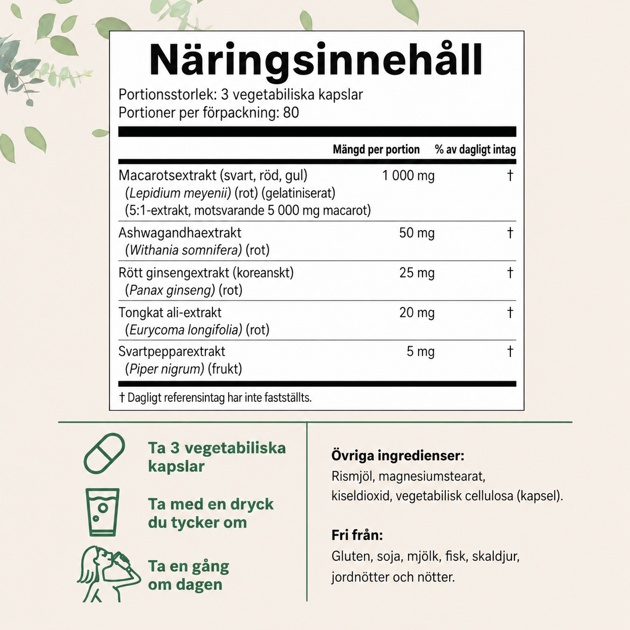 Maca 5000 mg – 240 Veganska Kapslar | Ashwagandha, Ginseng & Tongkat Ali