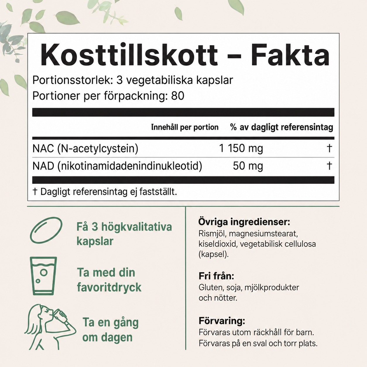 NAC med NAD+ 1200 mg – 240 vegetabiliska kapslar