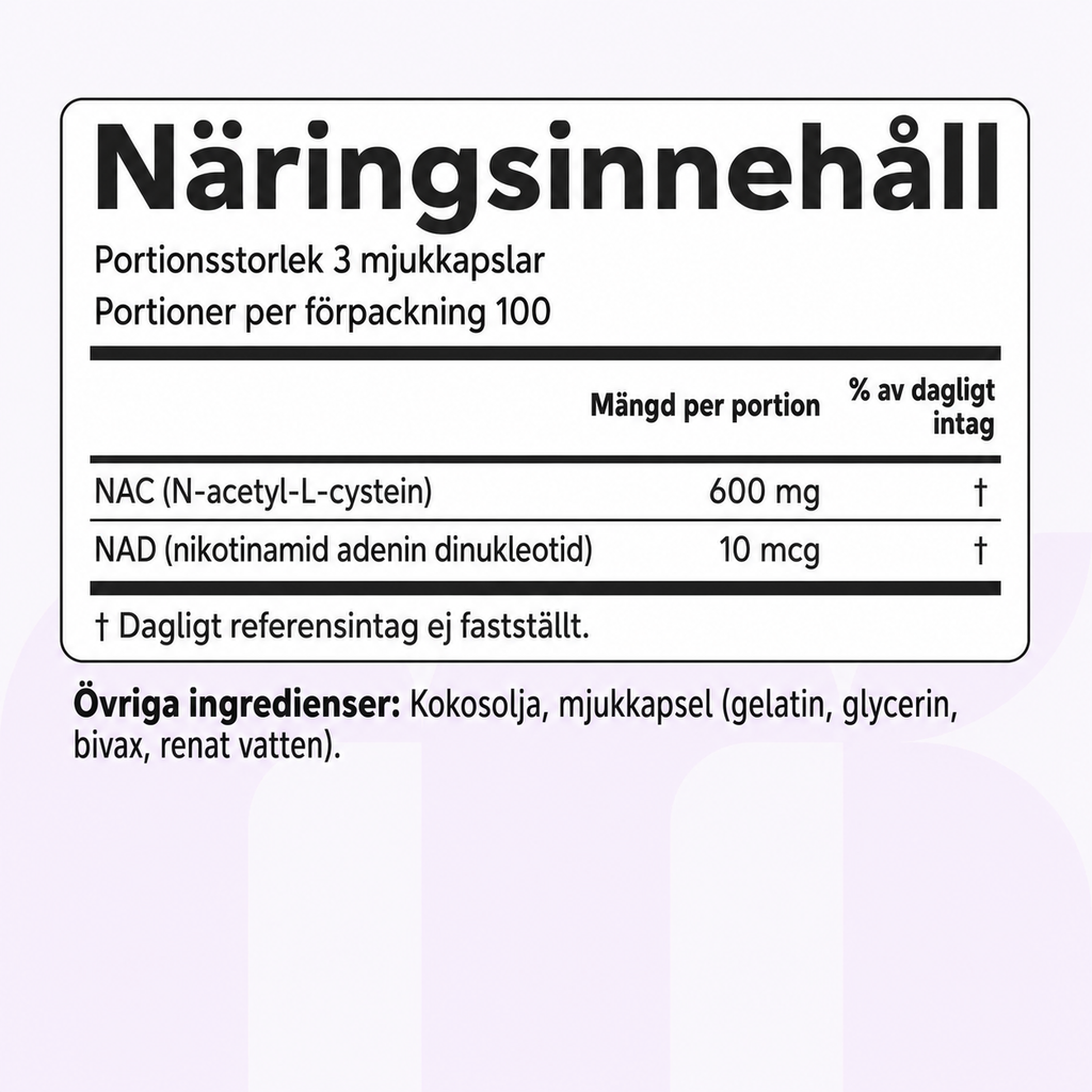 NAC 600 mg med NAD+ och kokos-MCT-olja – 300 mjukkapslar