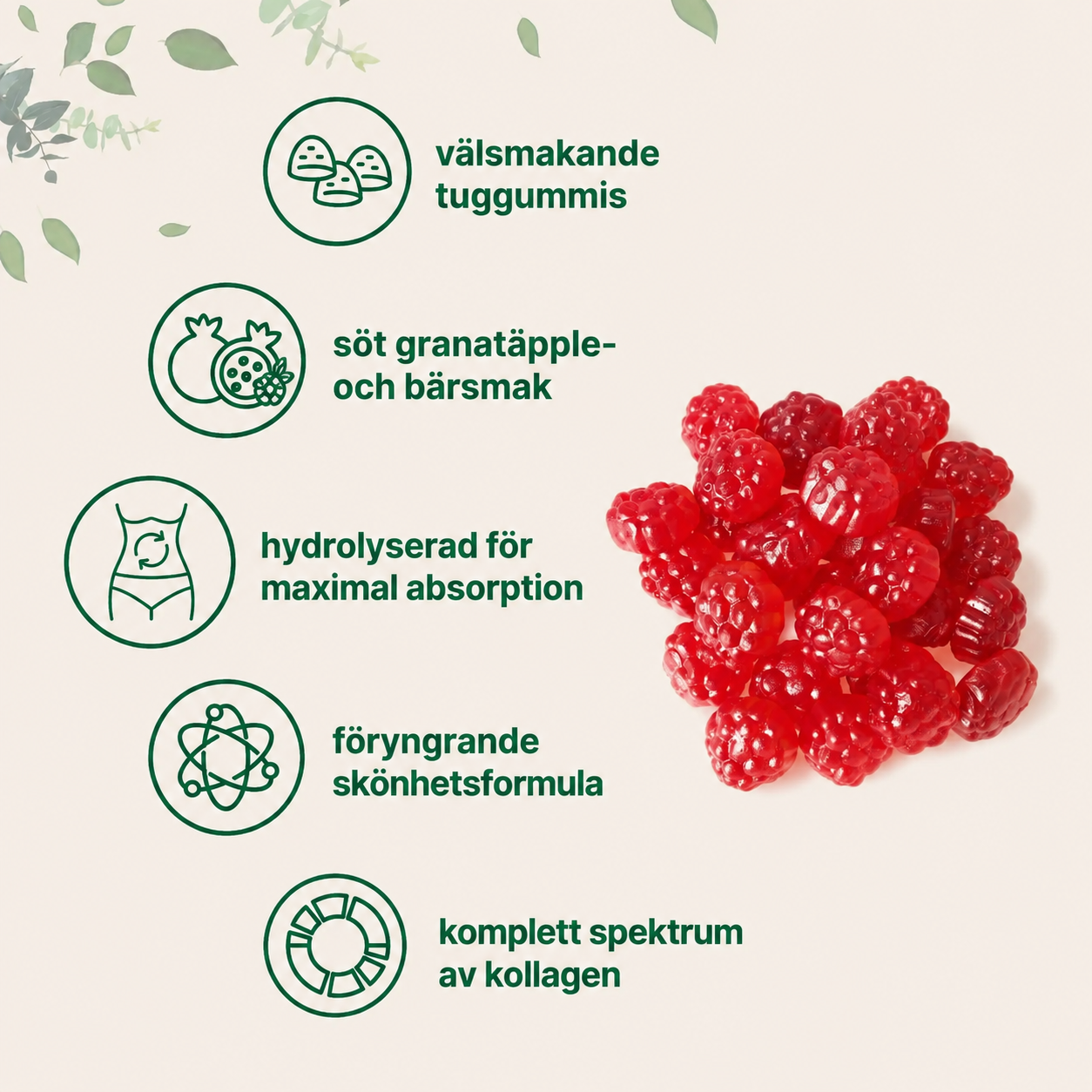 Multi Kollagen Gummies 120 st – Typ I, II, III, V & X med Biotin, Hyaluronsyra & Vitamin C