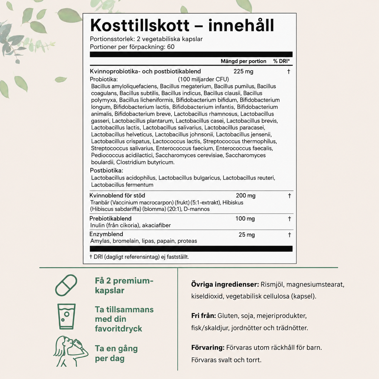 Probiotika för kvinnor 100 Miljarder CFU – 120 Veganska Kapslar | 40 Stammar, Tranbär & D-Mannos