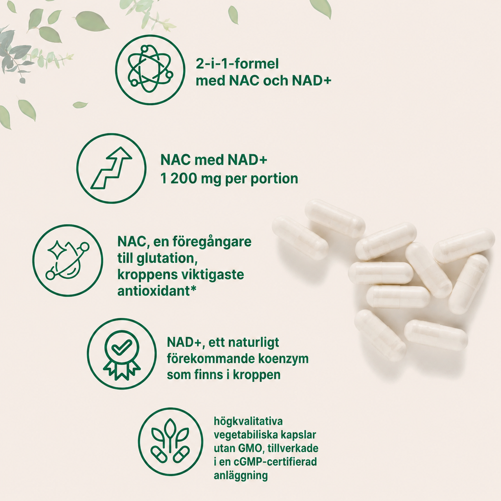 NAC med NAD+ 1200 mg – 240 vegetabiliska kapslar