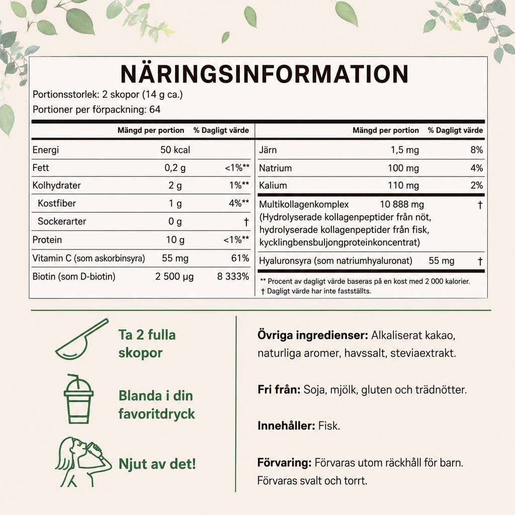 Multi Kollagenpeptider Chokladsmak – Hydrolyserat Kollagen (Typ I, II, III, V & X) – 907 g