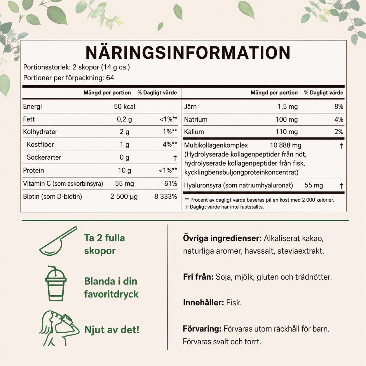 Multi Kollagenpeptider Chokladsmak – Hydrolyserat Kollagen (Typ I, II, III, V & X) – 907 g