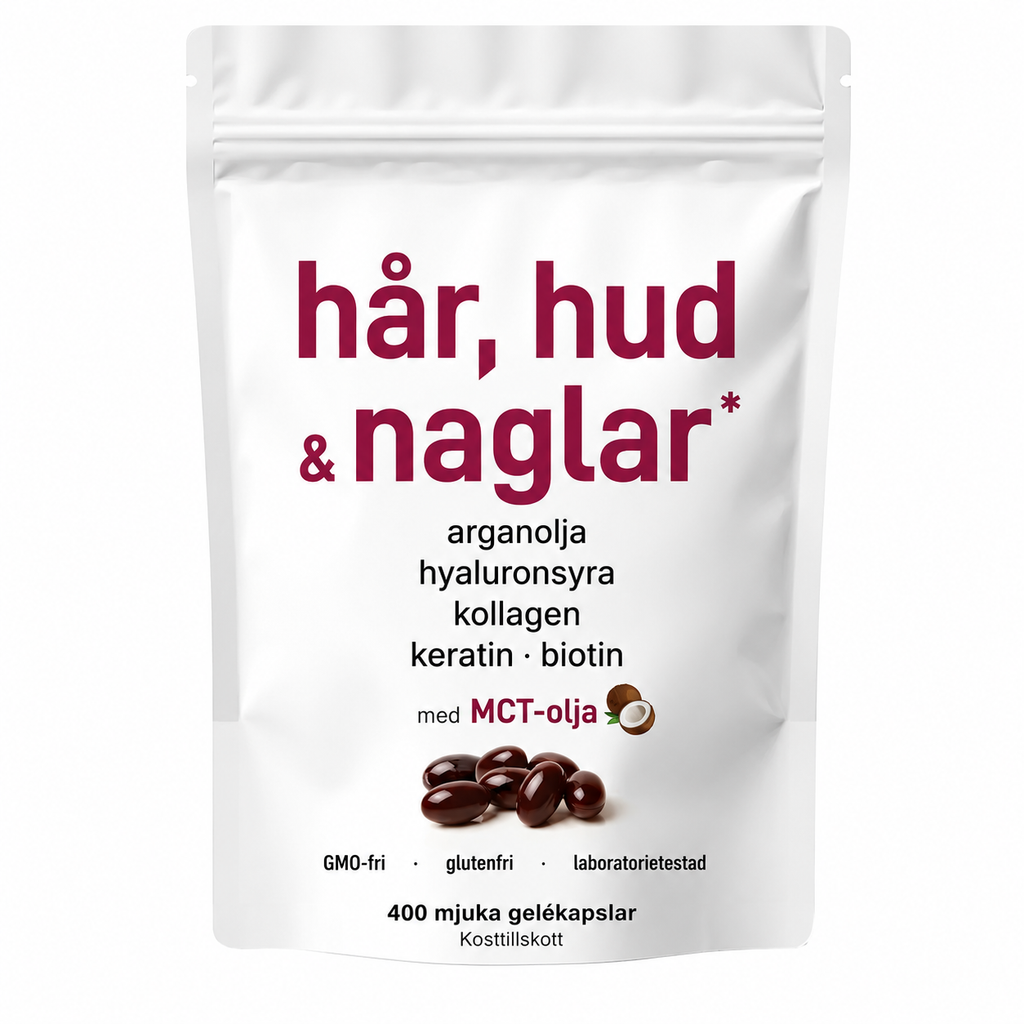 Hår, Hud & Naglar Komplex – 22-i-1 Formula med Biotin, Kollagen, Keratin & Hyaluronsyra | 400 mjukkapslar