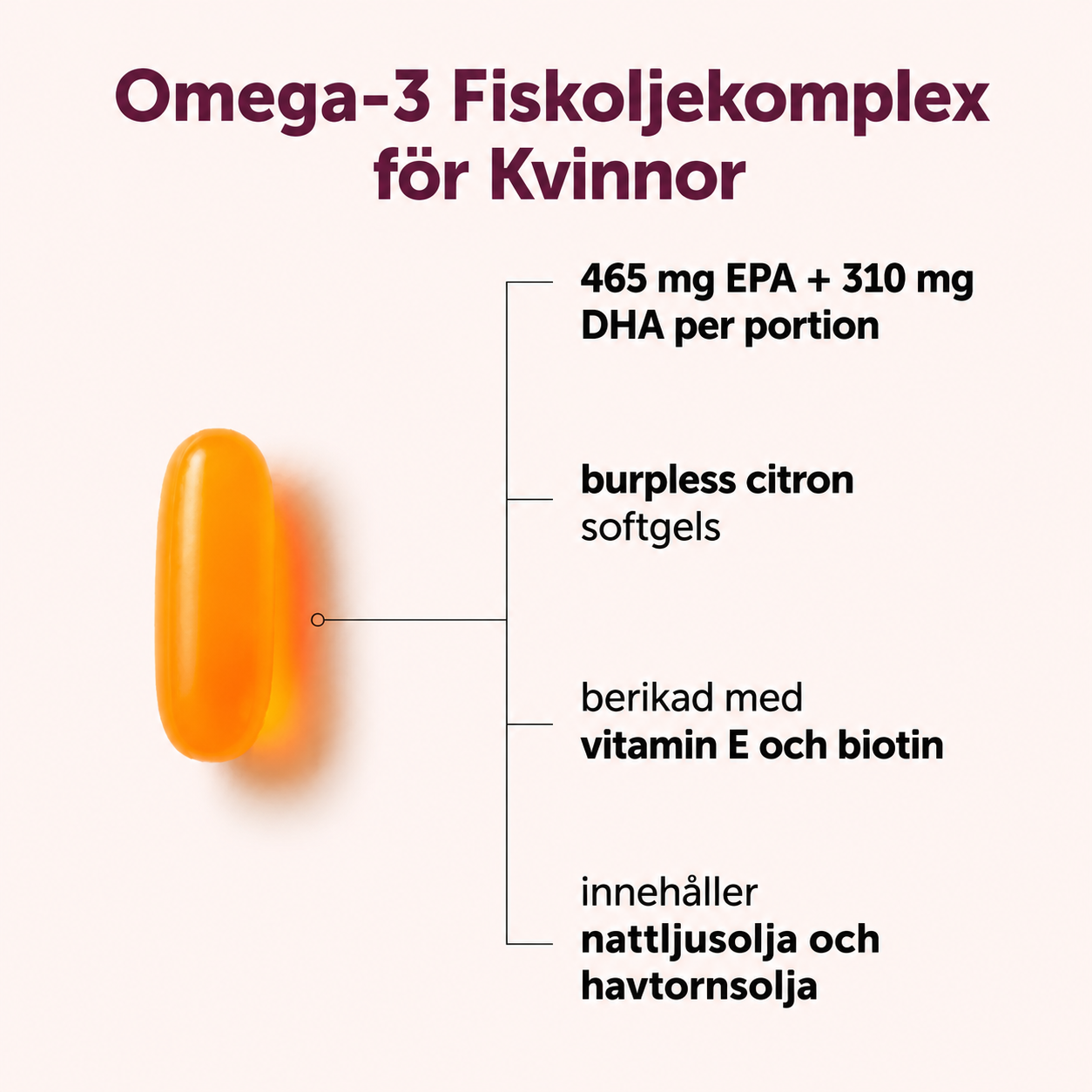 Omega-3 Komplex för Kvinnor 3000 mg – Med EPA, DHA, Havtornsolja & Jättenattljusolja | 240 mjukkapslar