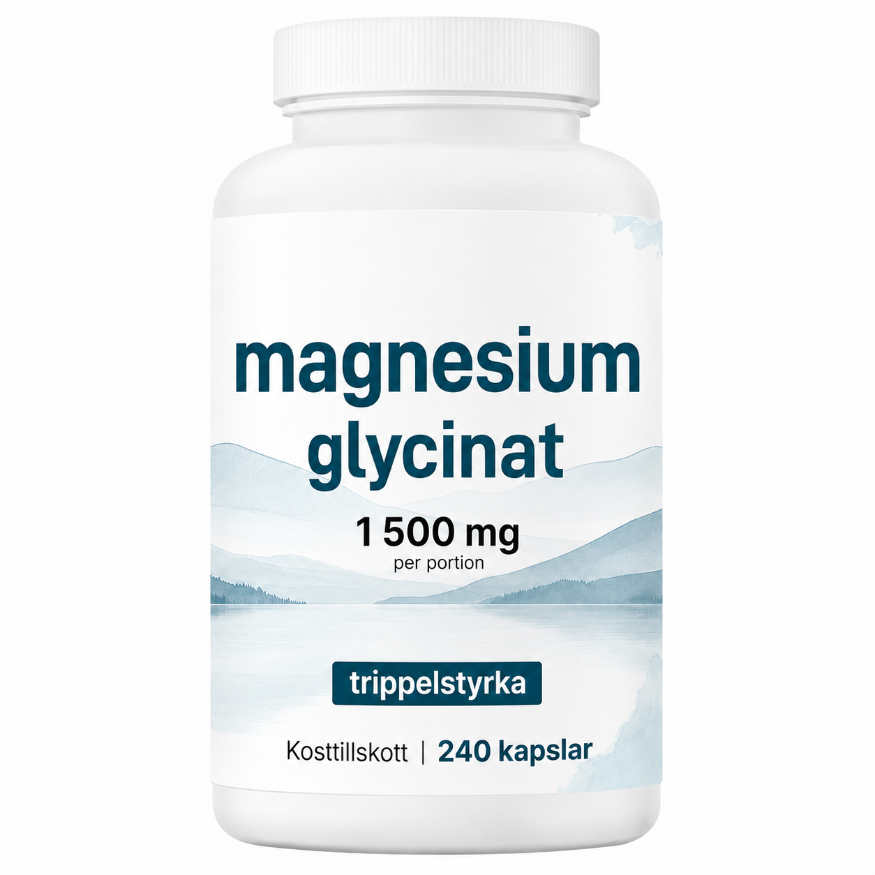 Magnesiumglycinat 1500 mg – Trippel Styrka | 240 Veganska Kapslar