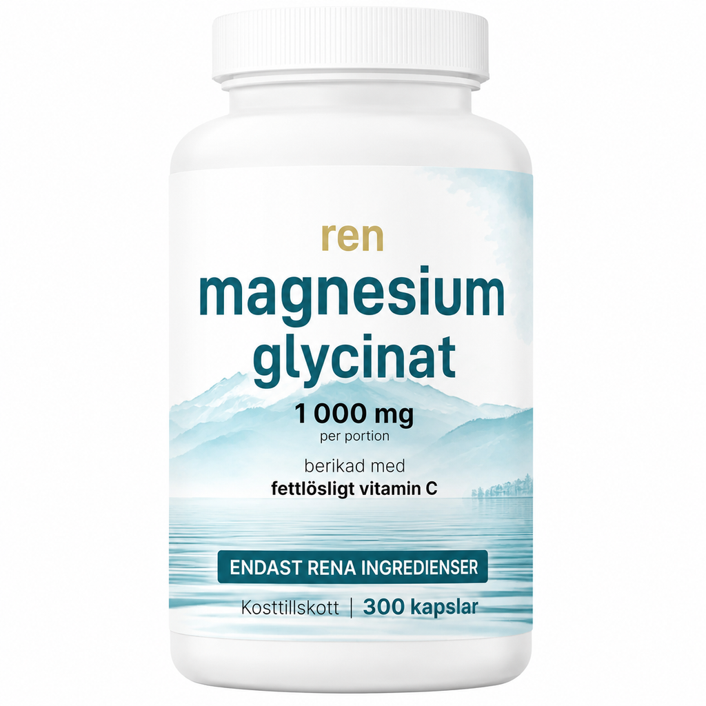 Magnesiumglycinat 1000 mg med Vitamin C – 300 Kapslar | Högupptagligt Magnesium