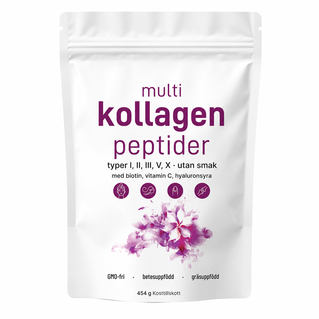 Multi Kollagenpeptider Pulver (Typ I, II, III, V och X) - Ej smaksatt - 454 g