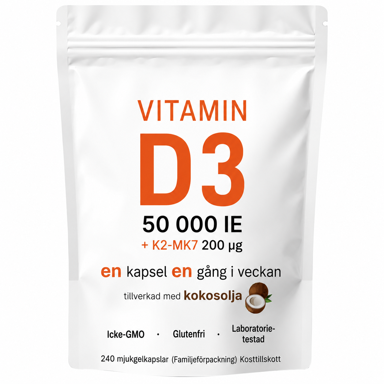 Vitamin D3 + K2 MK-7 – 50 000 IE / 200 µg - 240 Mjukgelkapslar
