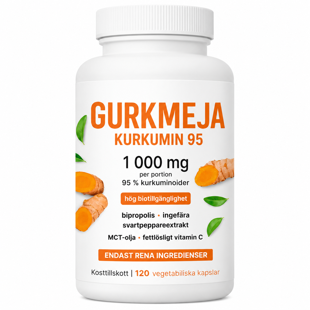Gurkmeja Curcumin 95® 1000 mg – Avancerat 6-i-1 Komplex med 95% Curkuminoider, MCT-Olja, Svartpeppar & Ingefära | 120 Veganska Kapslar