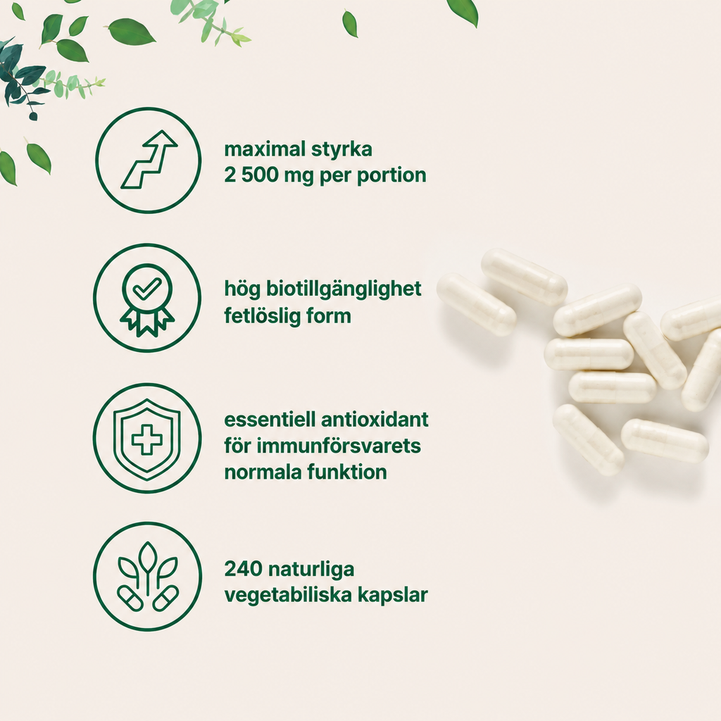Ren Vitamin C 2500 mg – 240 Veganska Kapslar | Högupptaglig Formula